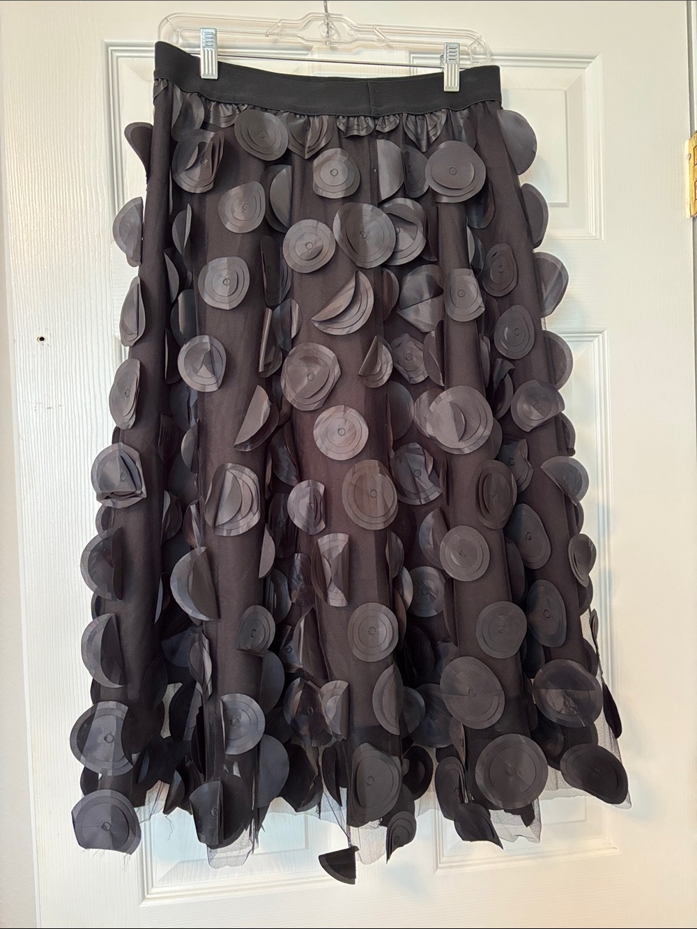 Temu Black Embellished Appliqué Midi Skirt Sz S